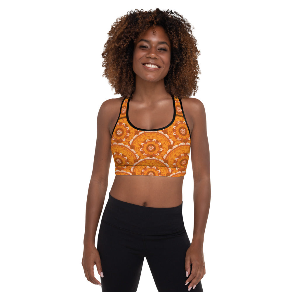 Padded Sports Bra - Orange Mandala