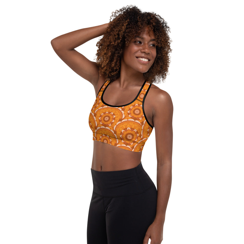Padded Sports Bra - Orange Mandala