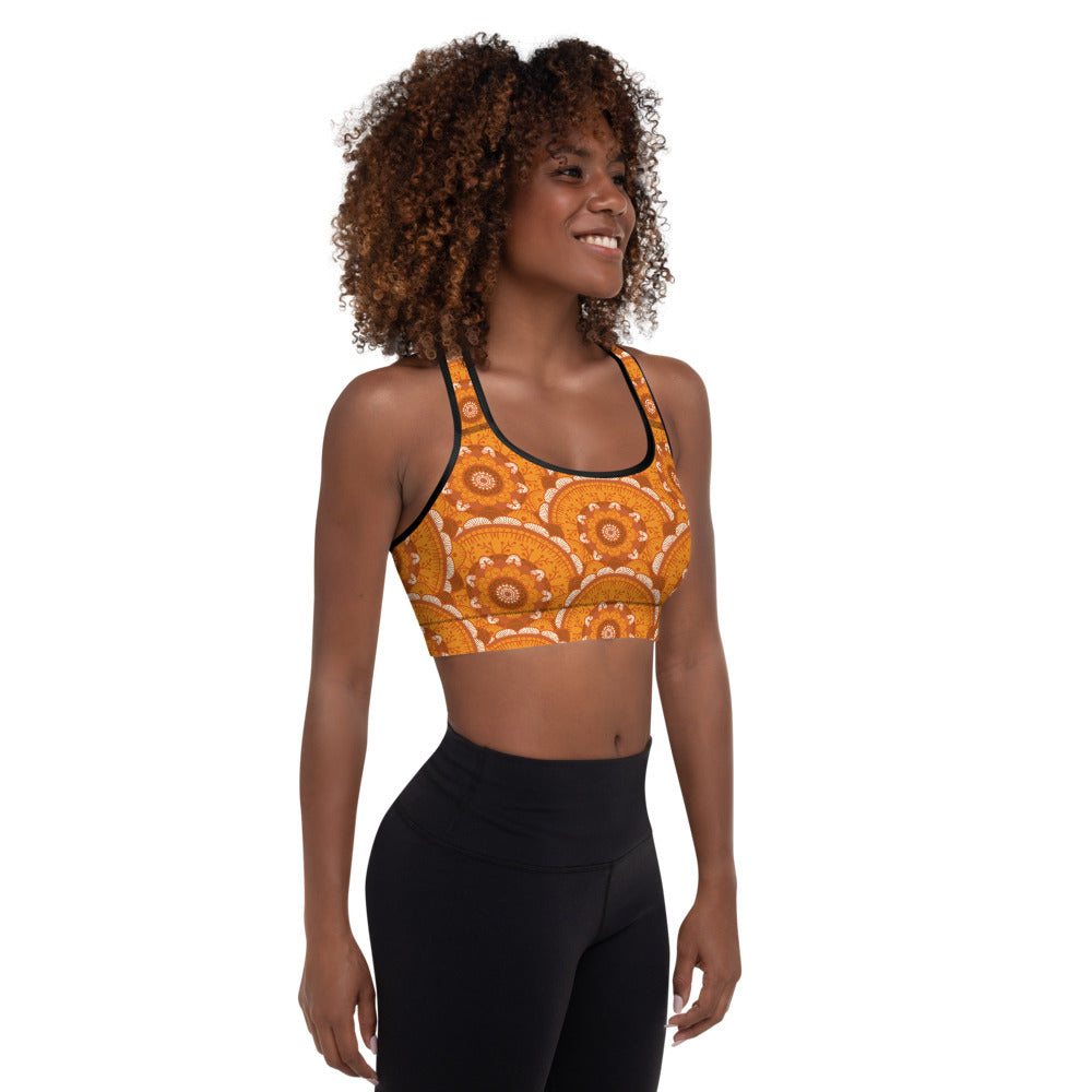 Padded Sports Bra - Orange Mandala